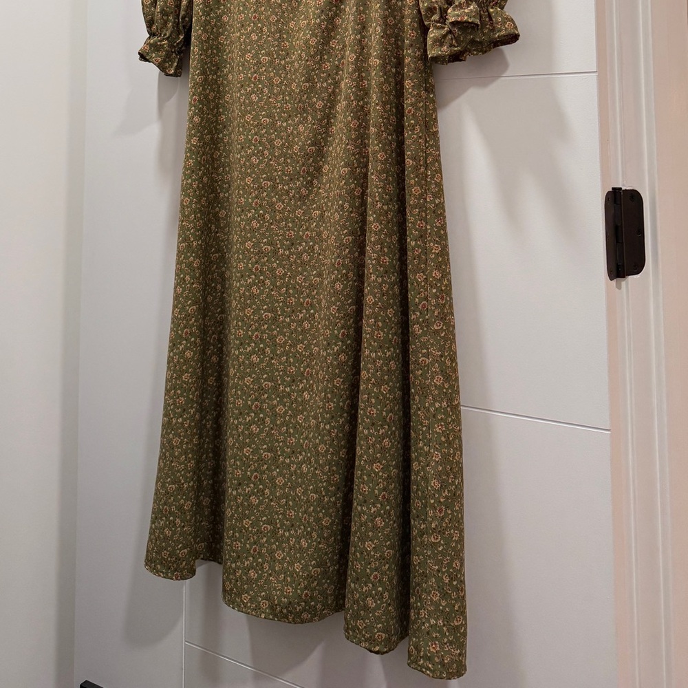 O.P.T Elegant Olive Floral Long Sleeve Dress - Picture 2 of 3
